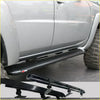 Black textured steel rockarmor rockslider side step with durable finish and sturdy brackets for nissan patrol y62 4wd offroad