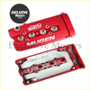Red mugen rocker valve cam cover for b16 b17 b18 vtec engines with silver accents and japanese characters