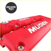 Red mugen performance rocker valve cam cover with white lettering and silver bolt holes for b16 b17 b18 vtec engines