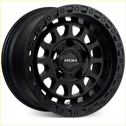 Black matte-finish roh alloy assault wheel 17x9 with rugged multi-spoke design and bold cutouts