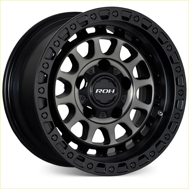 Black roh alloy assault off-road wheel with matte black finish aggressive machine face design 17x9 6x139.7 offset 0