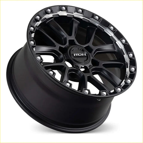 Black roh alloy wheel with matte finish and silver accents along the rim from roh alloy havoc series