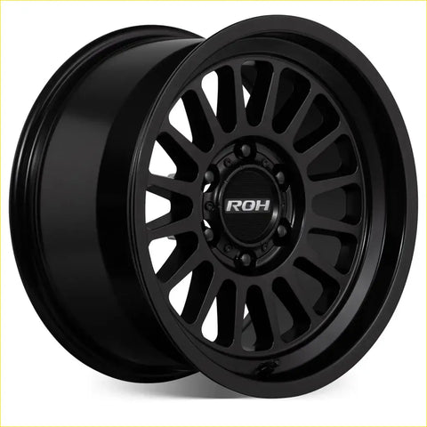 Black matte-finish roh apollo 17x9 alloy wheel with multi-spoke design and 6x139.7 bolt pattern and 40 offset
