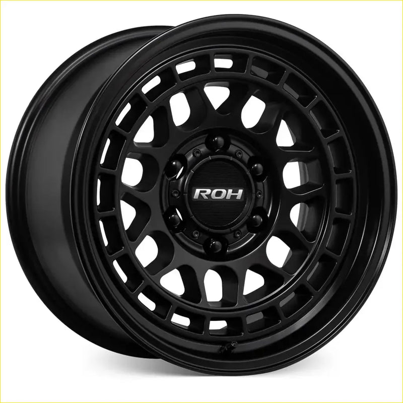 Black matte finished roh lotus 17x9 alloy wheel with rugged multi spoke design and 6x139.7 bolt pattern