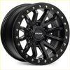 Matte black roh zullo 17x9 alloy wheel with gold-colored lug nuts and 6x139.7 bolt pattern and 12 offset