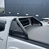 Black perforated metal roll bar with curved bars and integrated side panels for nissan navara np300 2015-2020