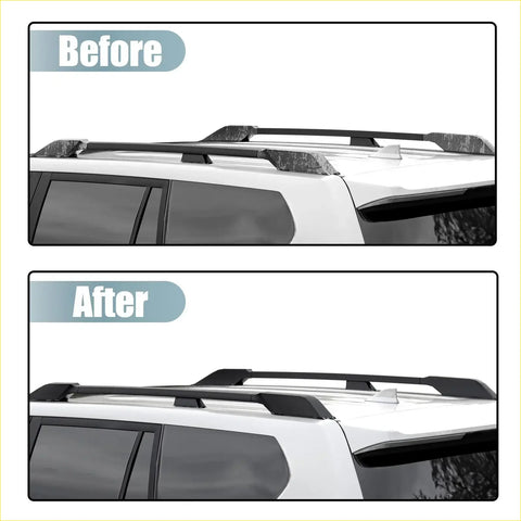 Black roof rack bar rail end covers with textured caps for toyota land cruiser 2010-2018 back side view