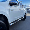 Silver stainless steel running board 4 inch oval tube with black rubber footpads on white hilux vigo 2005-2015 pickup