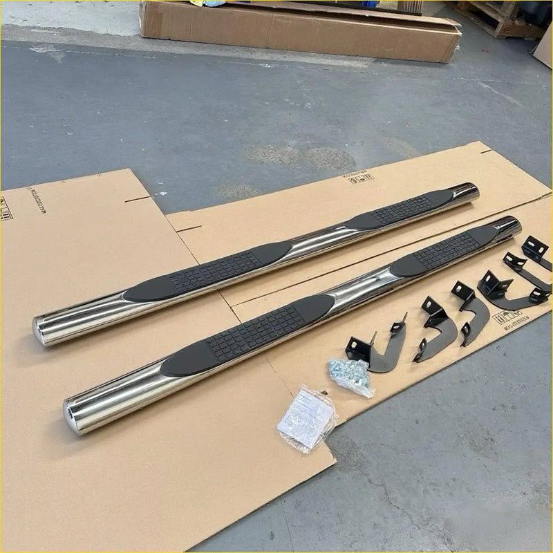 Stainless steel running board side step rails with black rubber grip pads and mounting brackets for hilux vigo 2005-2015