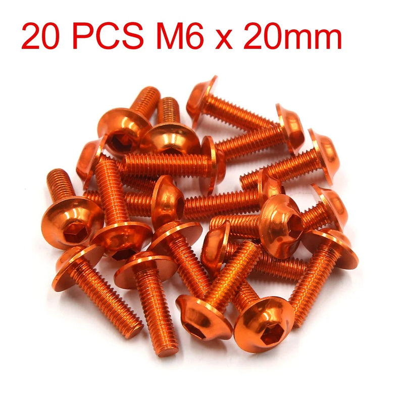 Motorcycle 20 x M6 x 20mm Orange Hexagon License Plates Fairing Bolts Screw