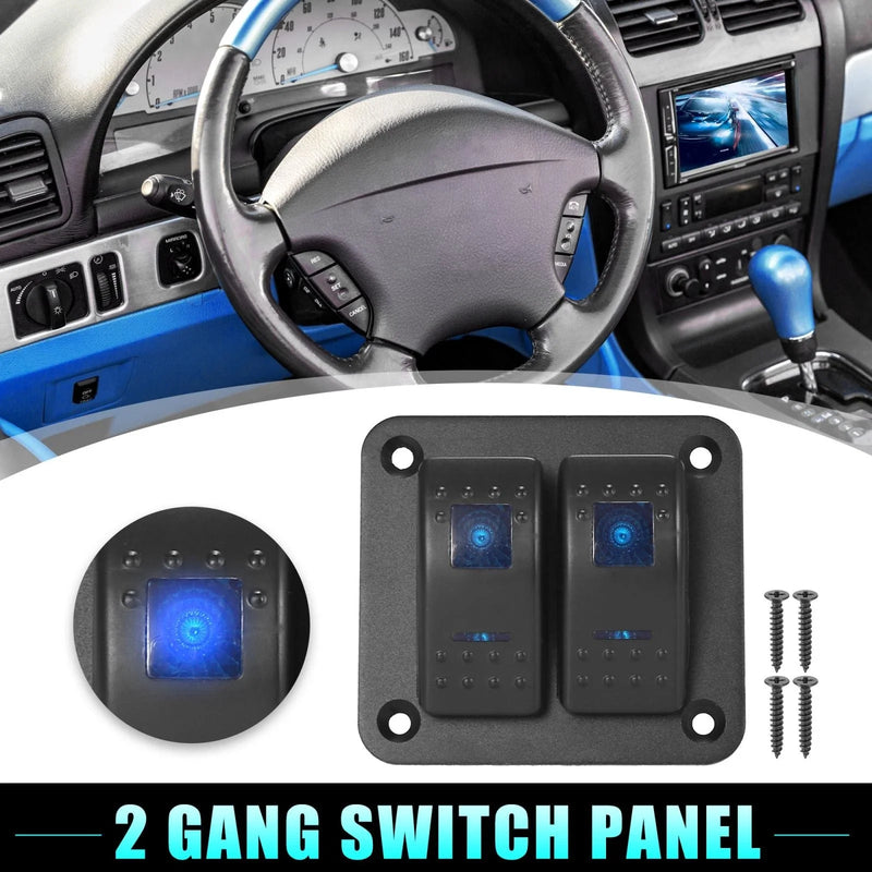 Car Marine 2 Gang 2 x Rocker Toggle Switch Waterproof 12V/24V Blue LED