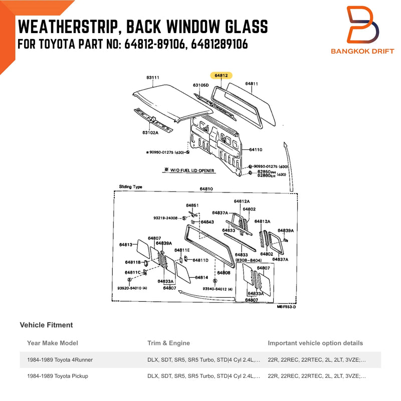 Toyota Hilux Ute Single Cab Rear Window Glass Rubber Seal (84-88)