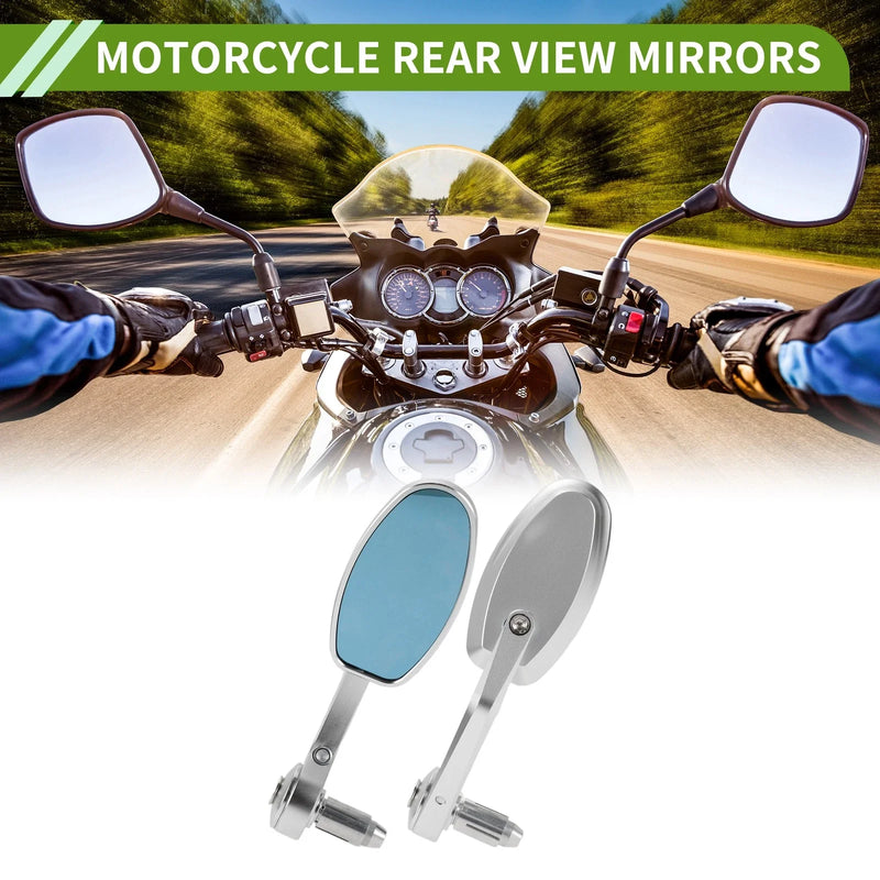 All Models Motorcycle Rear View Mirrors 1 x Set Oval Shape Silver Tone Aluminum Alloy