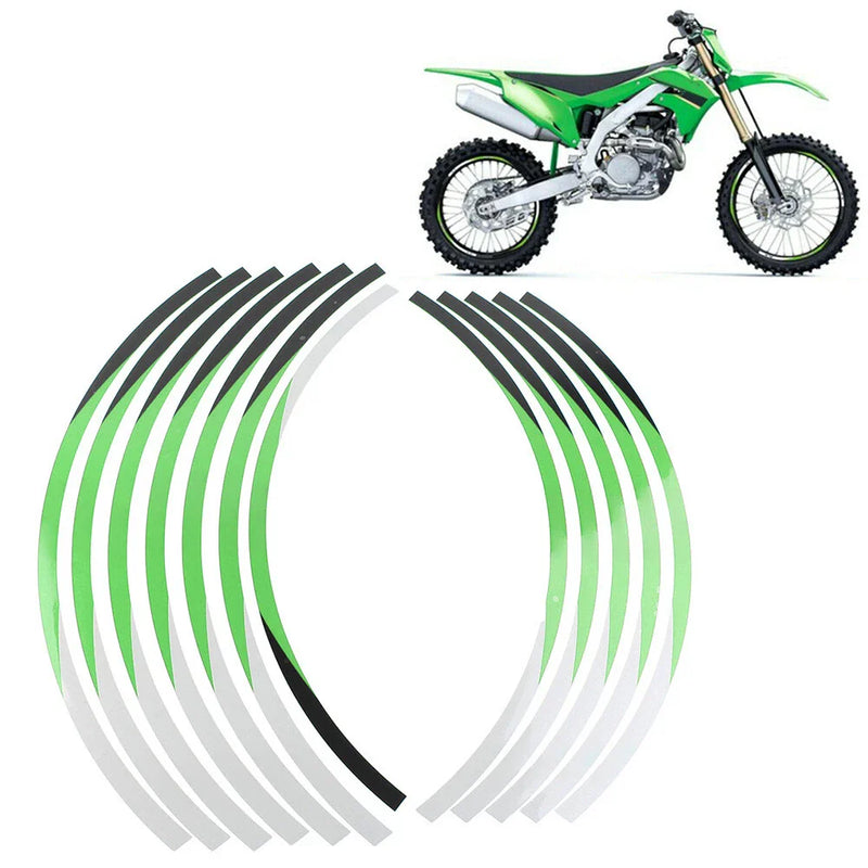 Kawasaki KX 250F (2004-2021) Green 21" 19" Rim Stripes Wheel Stickers