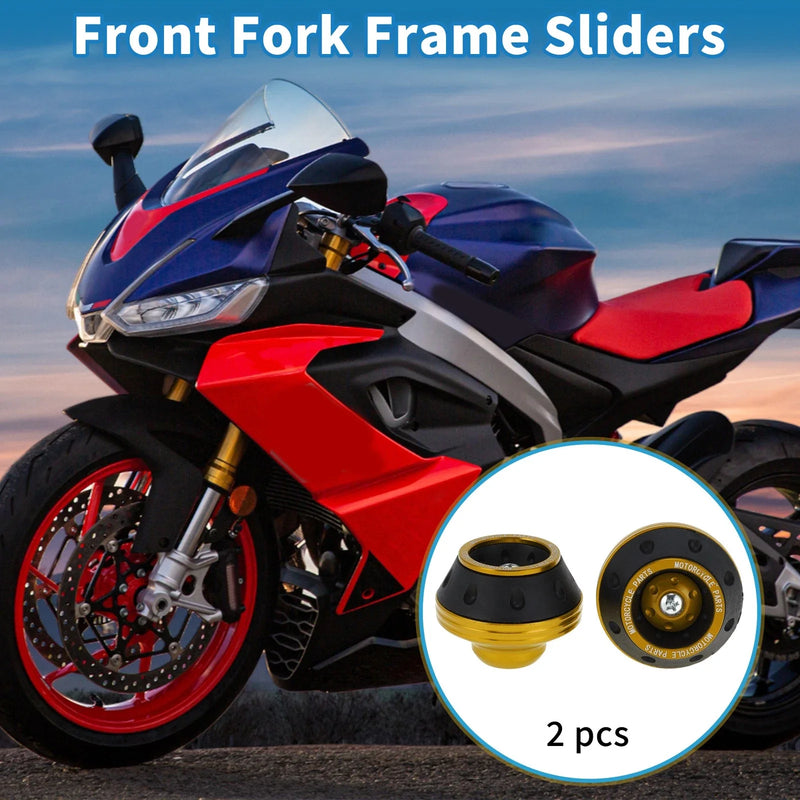 Motorcycle Front Fork Frame Slider Falling Protection / 2 x Gold Tone