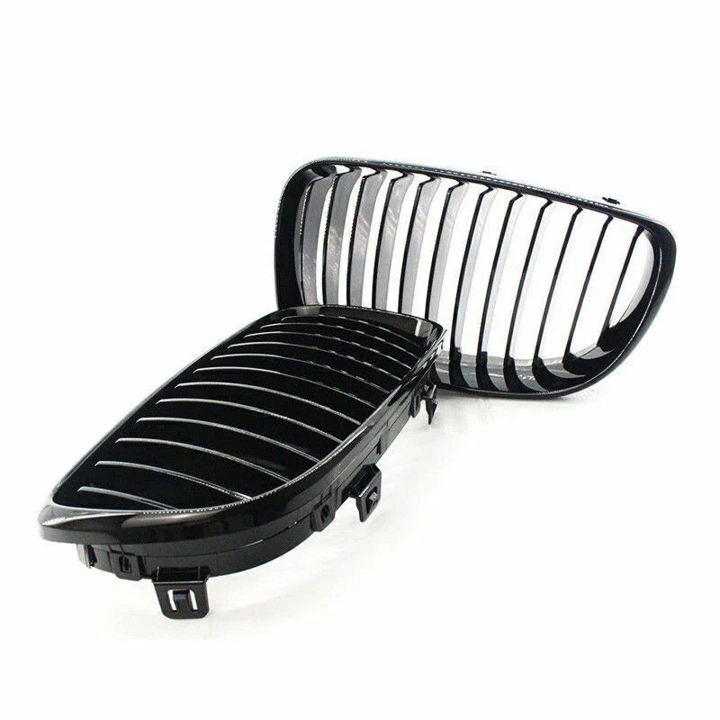 BMW 1 Series E81 E82 E87 E88 2 x Front Kidney Grilles Glossy Black (2007-2013)