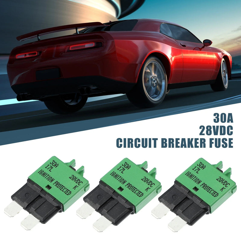 Car Marine 28V Green 3 x 30A Circuit Breaker Blade Style Fuse