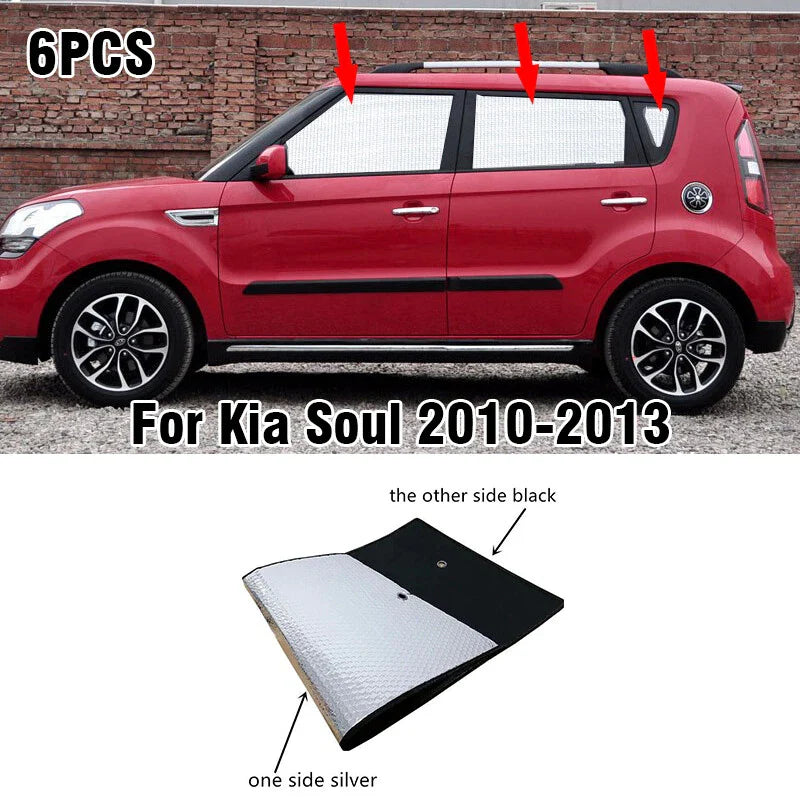 Kia Soul 6 x Side Window Camp Black Silver Privacy Sunshade (2010–2013)