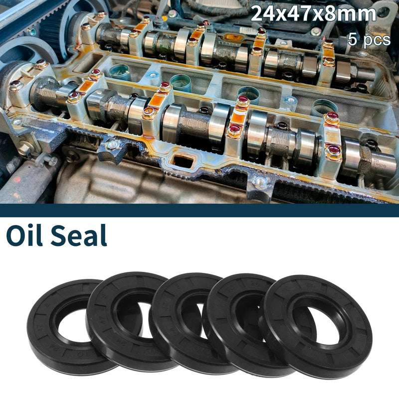 Make Model Oil Seal 24x47x8mm NBR Black 5Pcs