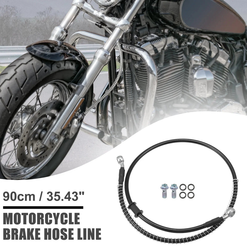 Motorcycle Brake Line 90cm Black Oil Hose Pipe with Spring Protection