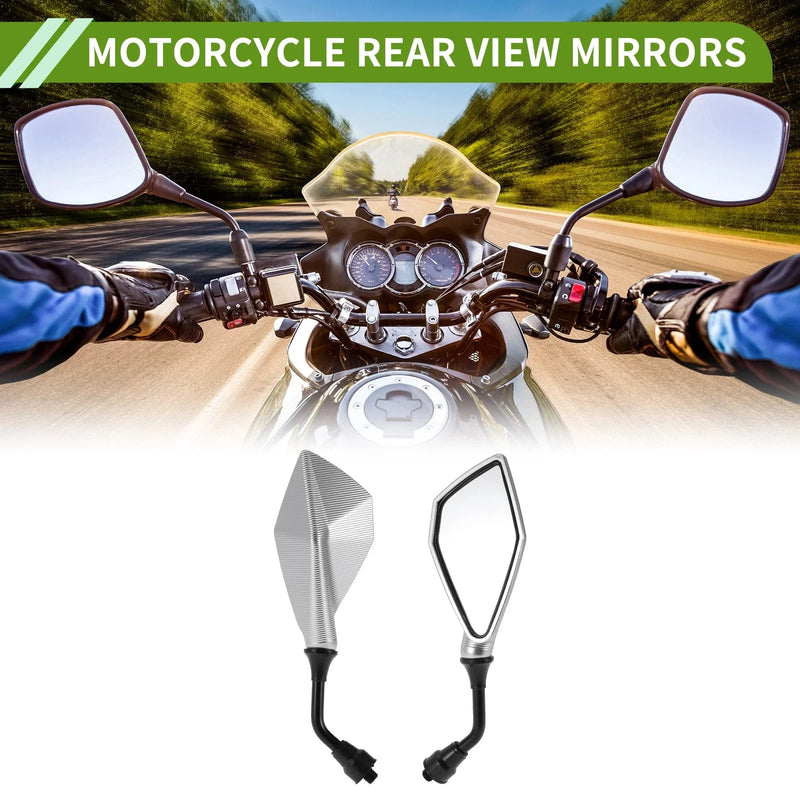 M10 Rear View Mirrors 1 Set Polygonal Shape Silver Tone Iron Plastic