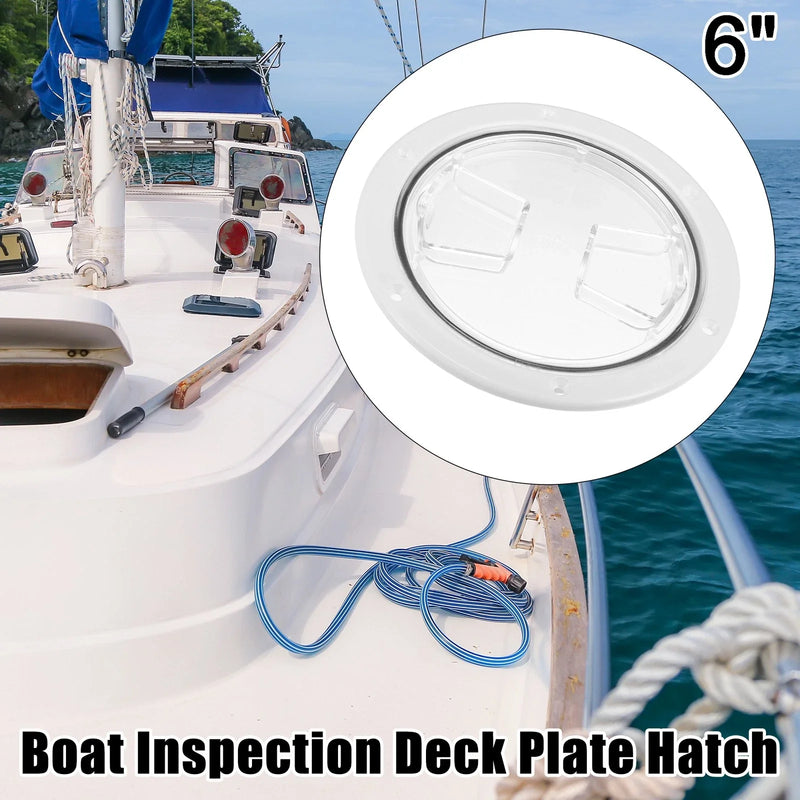 Marine Boat Deck Plate / 6in / Hatch, Non-Slip, White, Fan Groove
