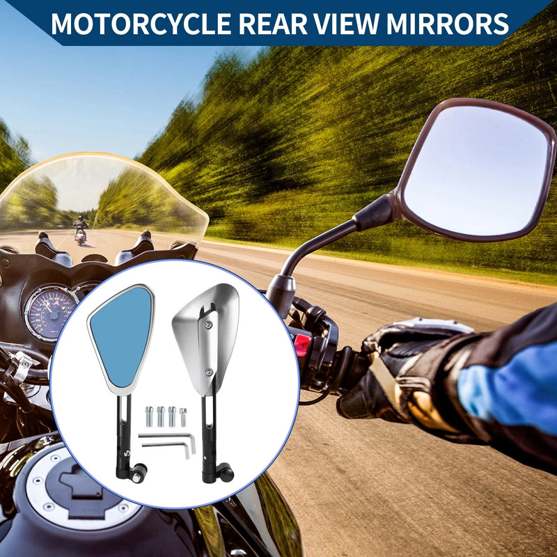 Motorcycle Handlebar, Black Silver Tone M8/M10 Rear View Mirrors