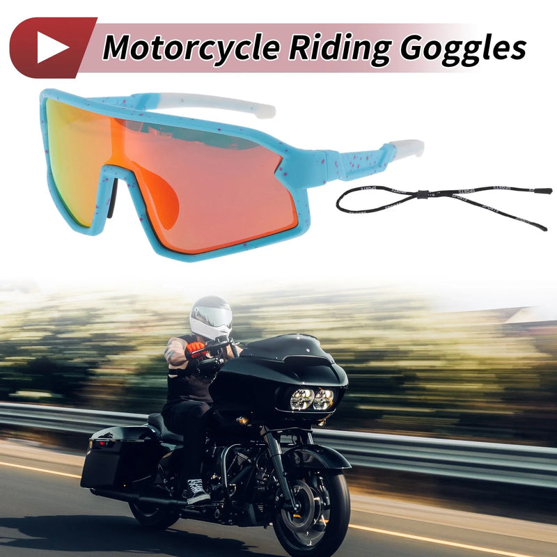 Set Motorcycle Riding Goggles Red Lens Blue Purple Frame PC Tri-Acetyl Cellulos