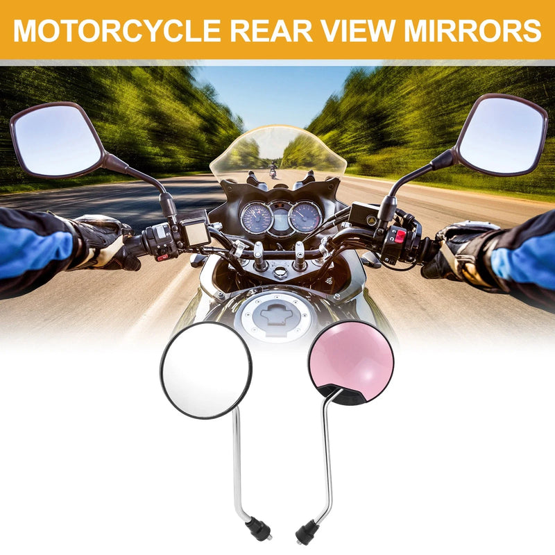 M8 Motorcycle Handlebar Silver Tone Pink Iron Rear View Mirrors