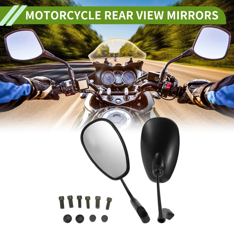 M8/M10 / 1set / Motorcycle Rear View Mirrors Oval Shape Black Aluminum Plastic