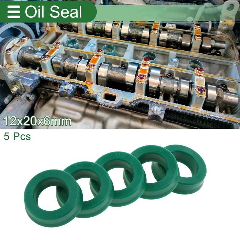 Oil Seal 5 Pcs Rotary Shaft Seal TPU 12x20x6mm Green