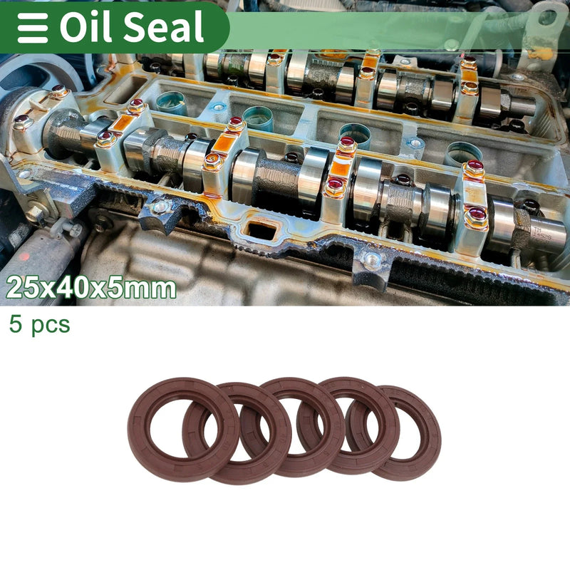 Oil Seal 25x40x5mm FKM Rubber High Pressure Brown 5 Pcs