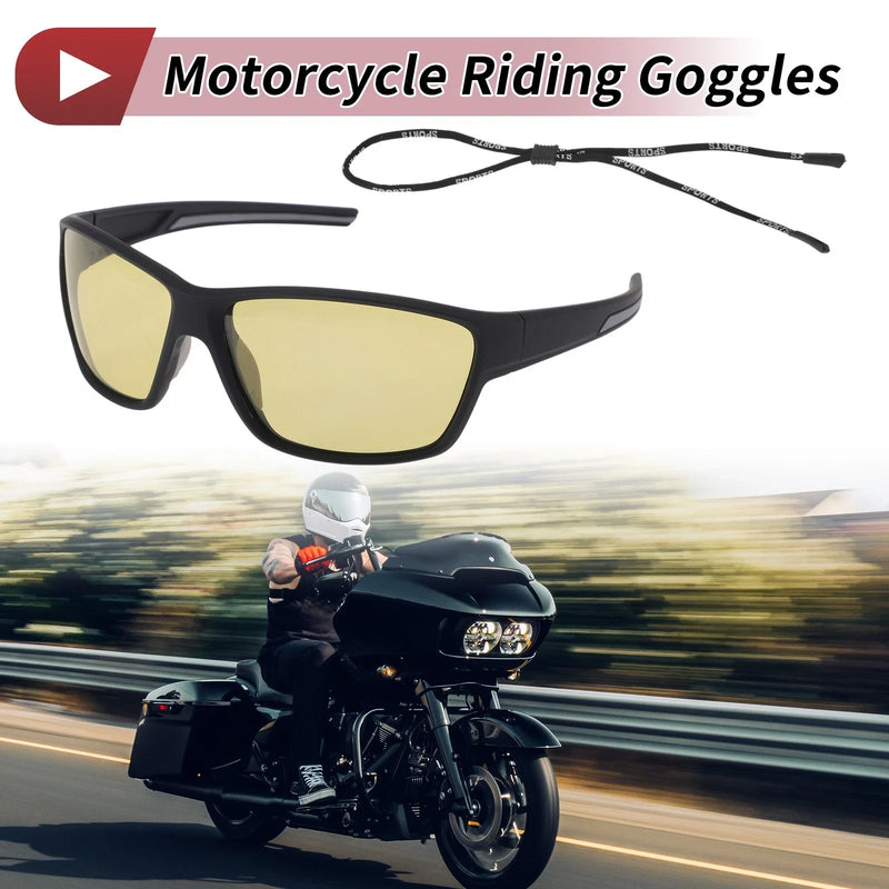 Set Motorcycle Riding Goggles Yellow Lens Black Gray Frame PC UV400