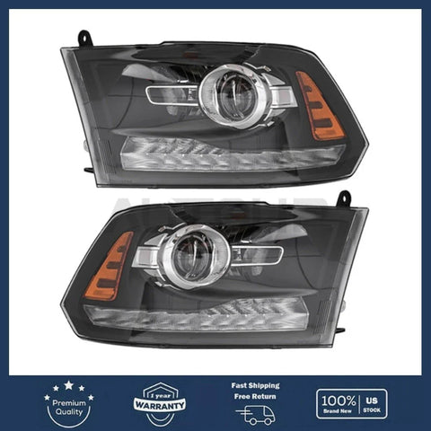Dodge Ram LED DRL w/ Projector Black Headlights (2013–2018)