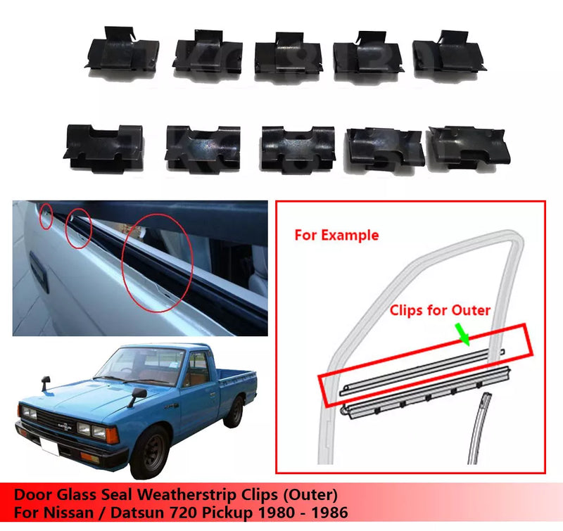 Nissan Datsun 720 10 x Door Glass Seal Clips (1980-1986)