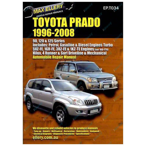 Toyota Prado Diesel 1996-2008 90 120 125 Series Repair Book Workshop Manual