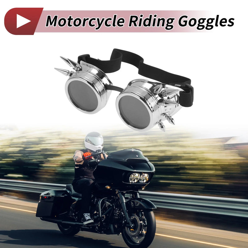 1 x Motorcycle Riding Goggles Black Lens Bright Silver Frame Glass ABS