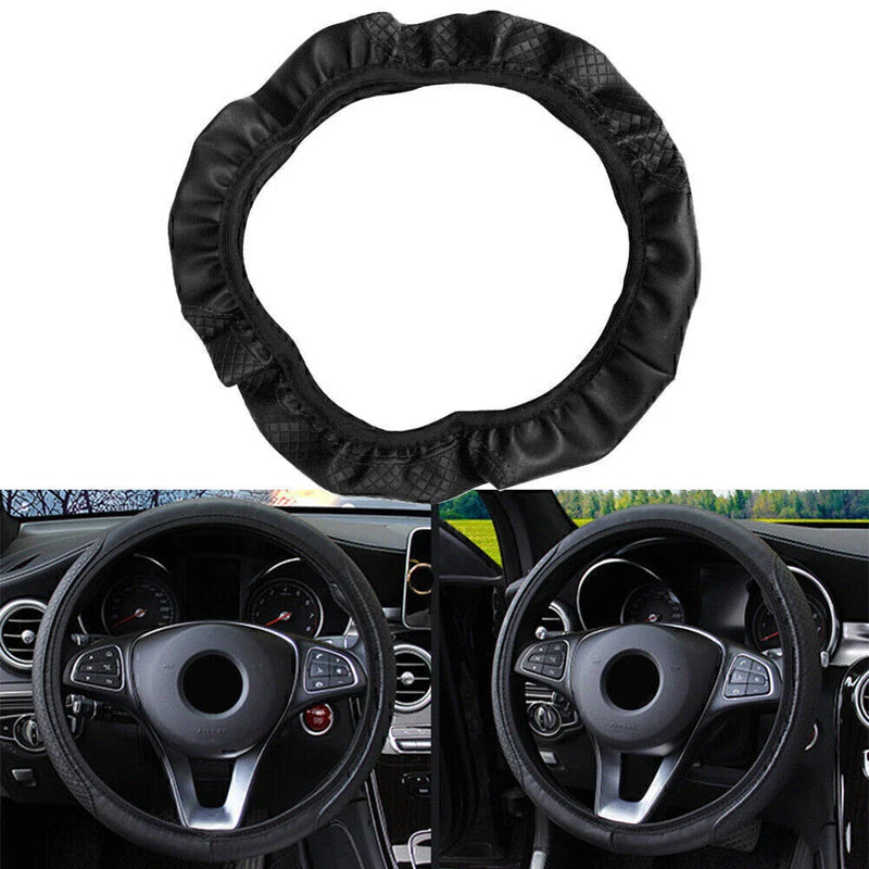 Car - Black 15"/37-38CM PU Leather Steering Wheel Cover (2015-2023)