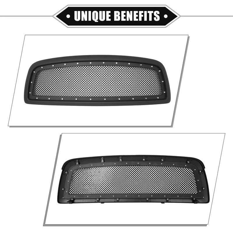 Dodge Ram 1500 Matte Black Front Grille Assembly with Rivet (2011 - 2012)
