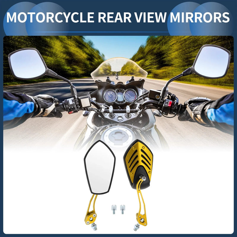 M8/M10 Rear View Mirrors Handlebar Mirrors Black Gold Tone Plastic