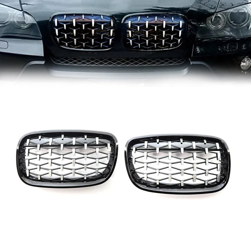 BMW X5 E70, X6 E71 Black & Chrome Front Bumper Kidney Grille (2007-2013)