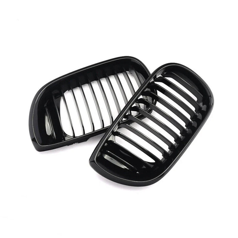 BMW E46 Pair Gloss Black Front Kidney Grilles Grill (1998–2006)