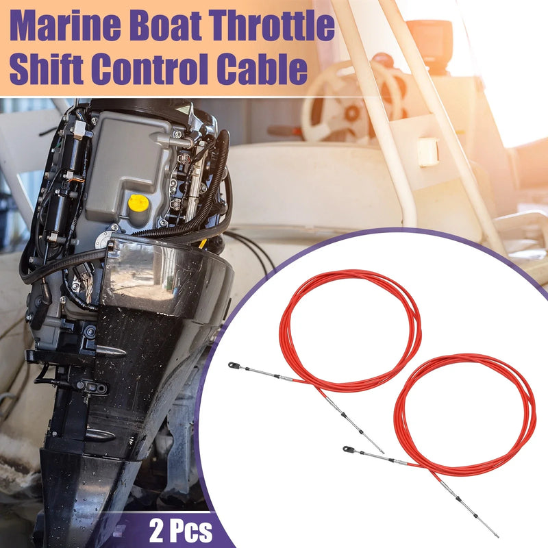 2 x 700cm 24FT Marine Throttle Control Cable Red with Fastening Head