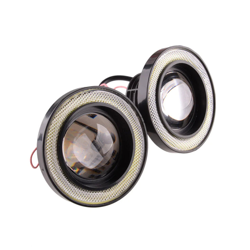 Car 3.5" Round LED Fog Lights  COB White Angel Eye Projector