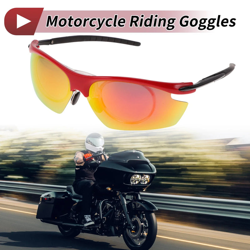 Motorcycle Riding Goggles Red Lens Black Red Frame Tri-acetel Cellulose