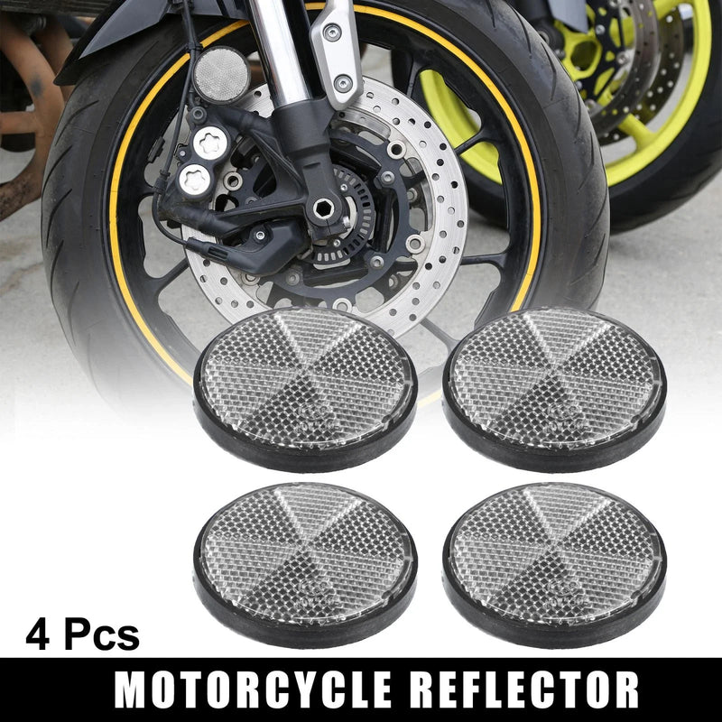Motorcycle 4 x M6x1.0 White Universal Screw Mount Round Warning Reflector