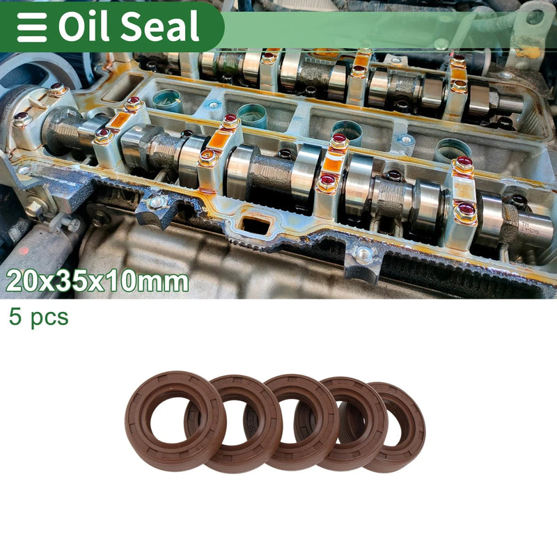 Make Model Oil Seal 20x35x10mm 5 Pcs FKM Rubber High Pressure Brown