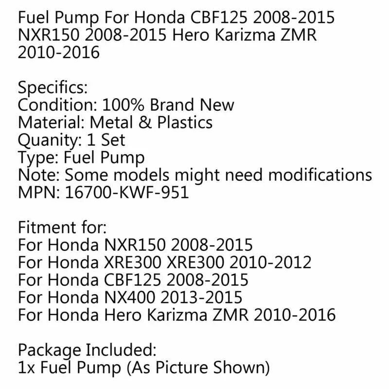 Honda CBF125, NXR150, Hero Karizma ZMR Fuel Pump (2008-2016)