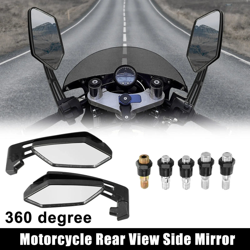 Universal Black Set 360 Degree Rearview Mirrors 8mm 10mm
