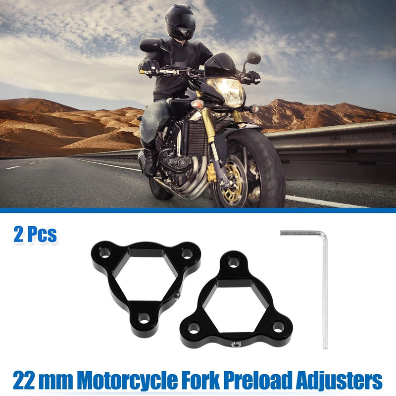 Racing Motorcycle 2 x 22mm Fork Preload Adjusters Aluminum Alloy Black